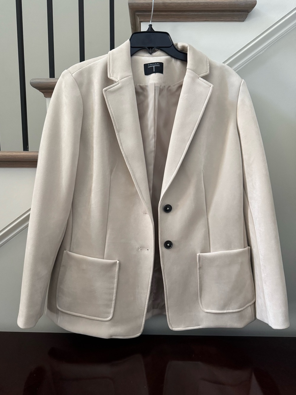 Tahari Bone Faux Leather Suede Blazer